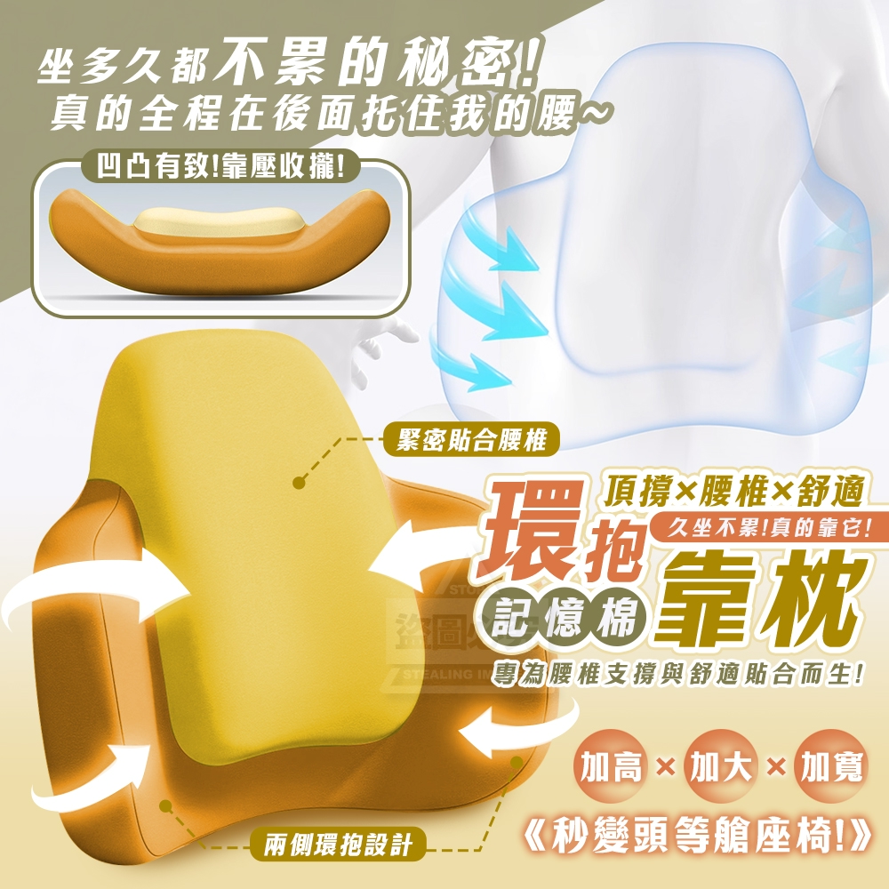 環抱設計頂撐腰椎舒適記憶棉靠枕