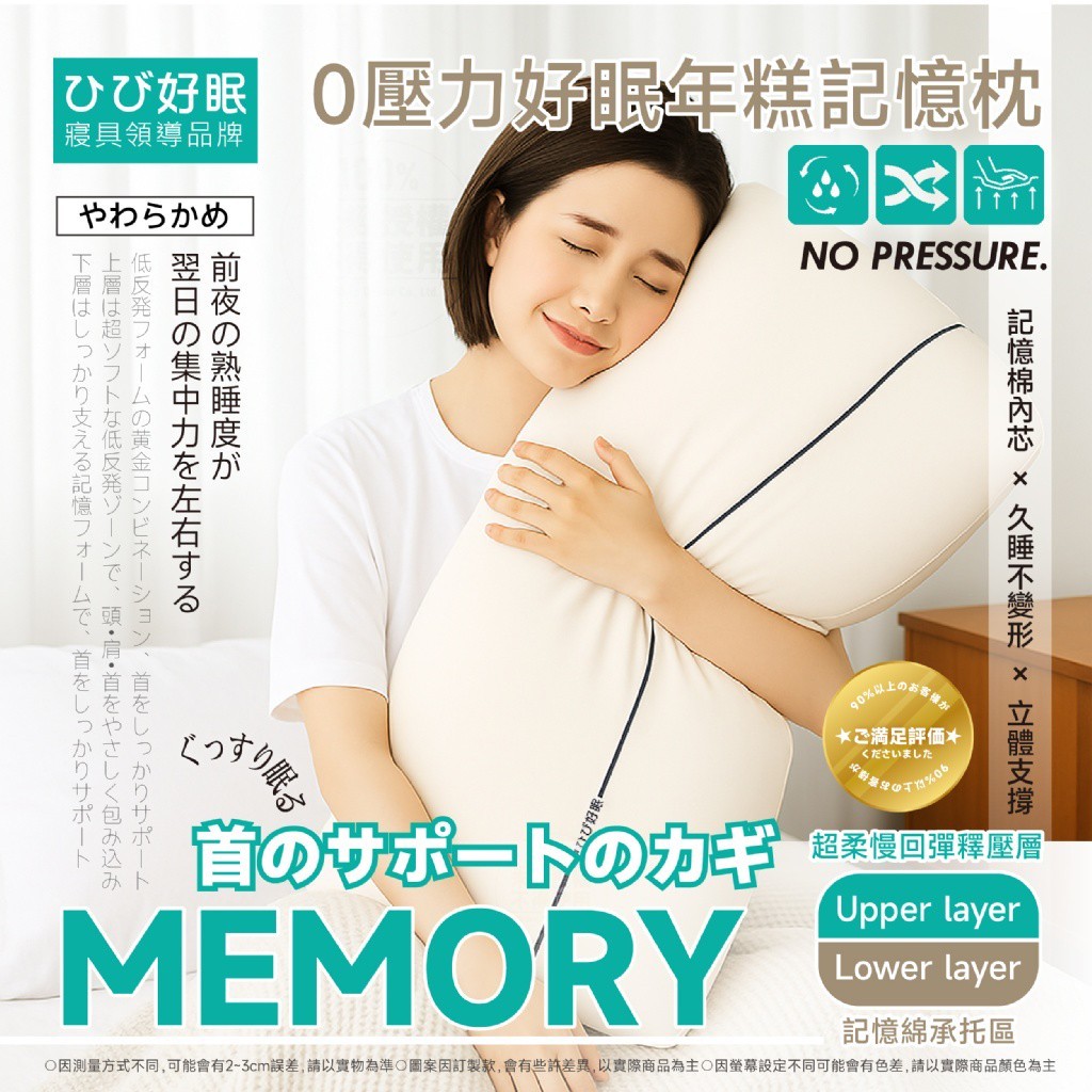 日日好眠 0壓力好眠年糕記憶枕42*70cm