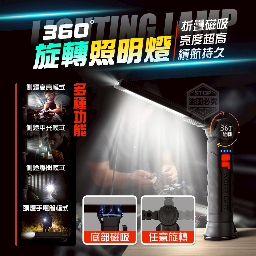多功能折疊磁吸360°旋轉照明燈
