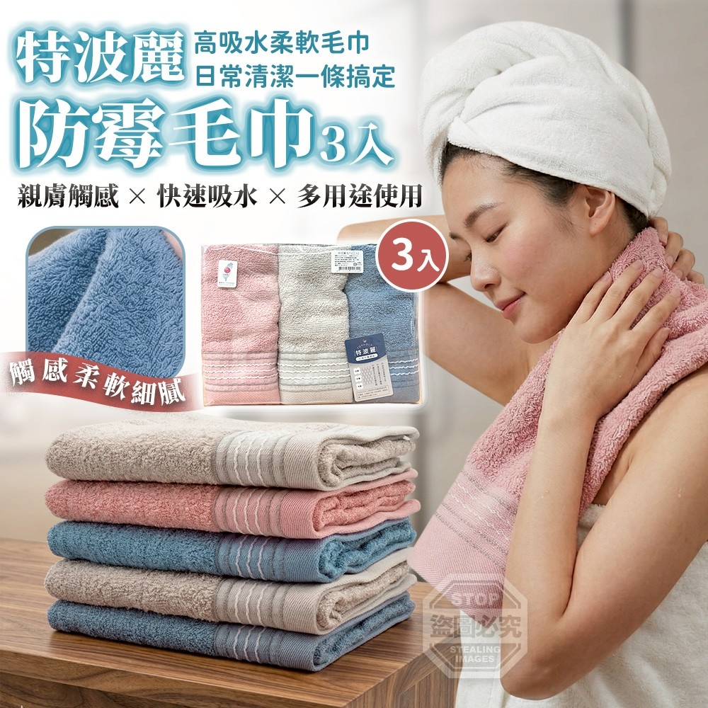 預購-04/27免190▲F4-特波麗防霉毛巾3入/包